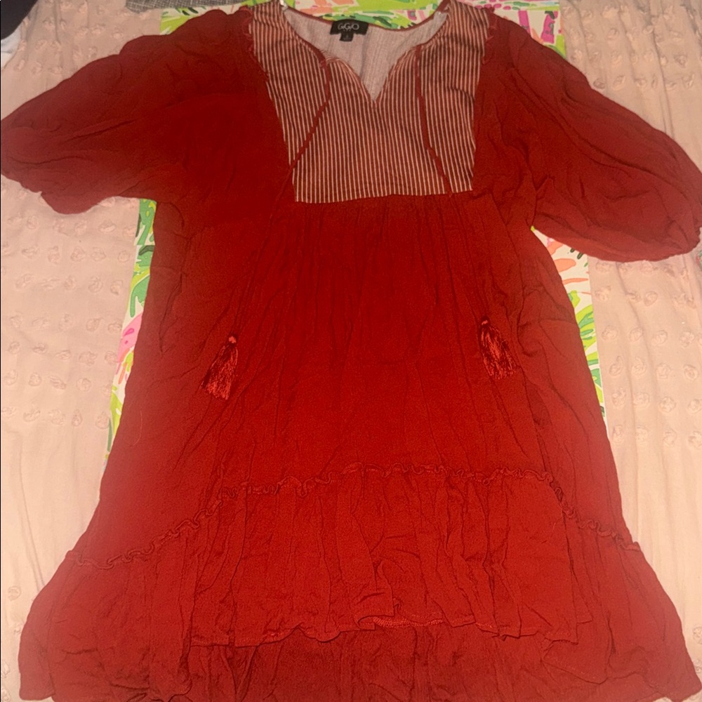 GiGiO Boho Peasant High low Ruffle midi dress